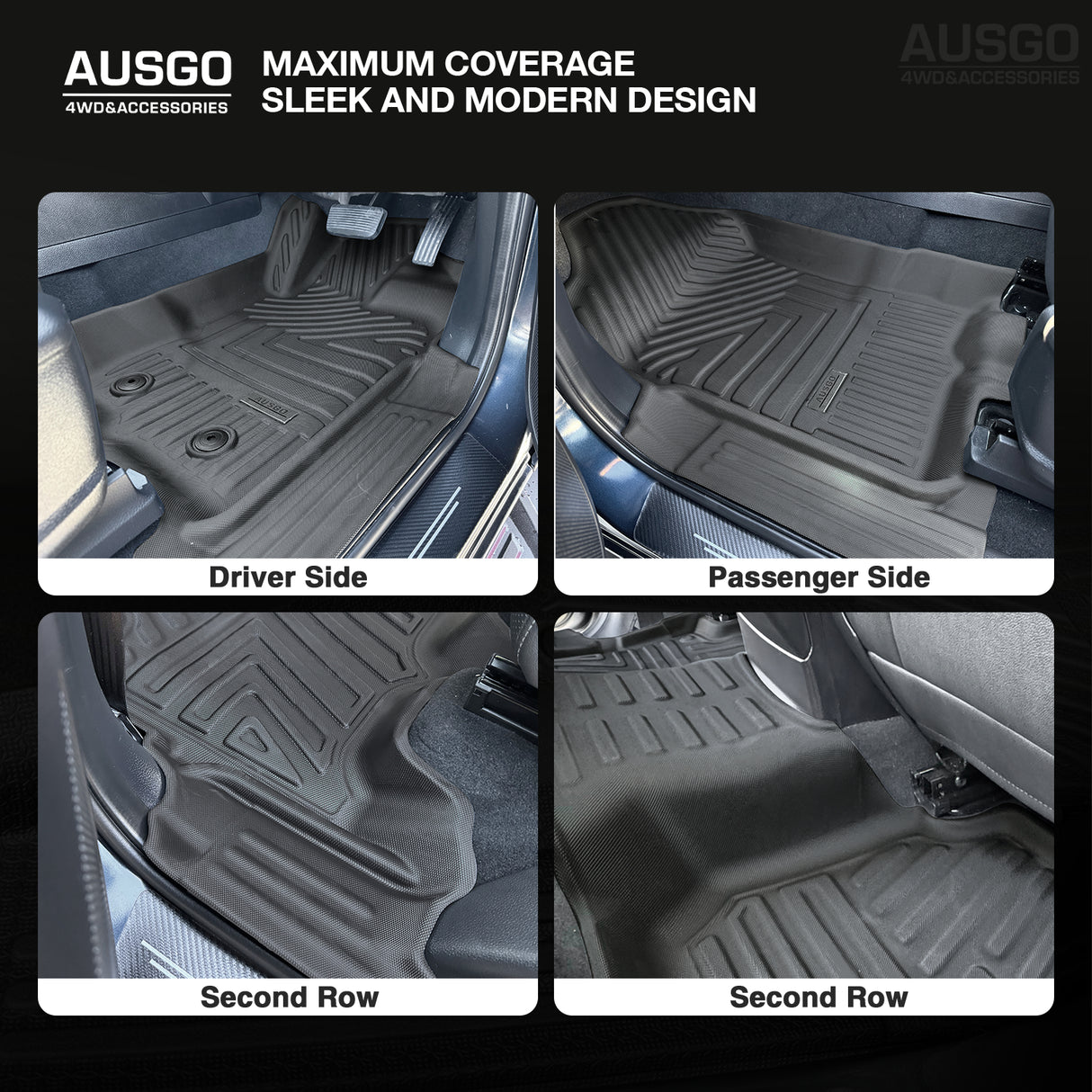 5D Moulded Floor Mats + Black Door Sill Protector for Ford Everest 2015-2022