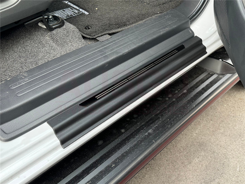 Injection Weather Shields + Door Sills for Mitsubishi Triton MQ MR Series Dual Cab 2015-2024 Weathershields Window Visors Scuff Plate Door Sill Protector Anti Scratch Cover Black