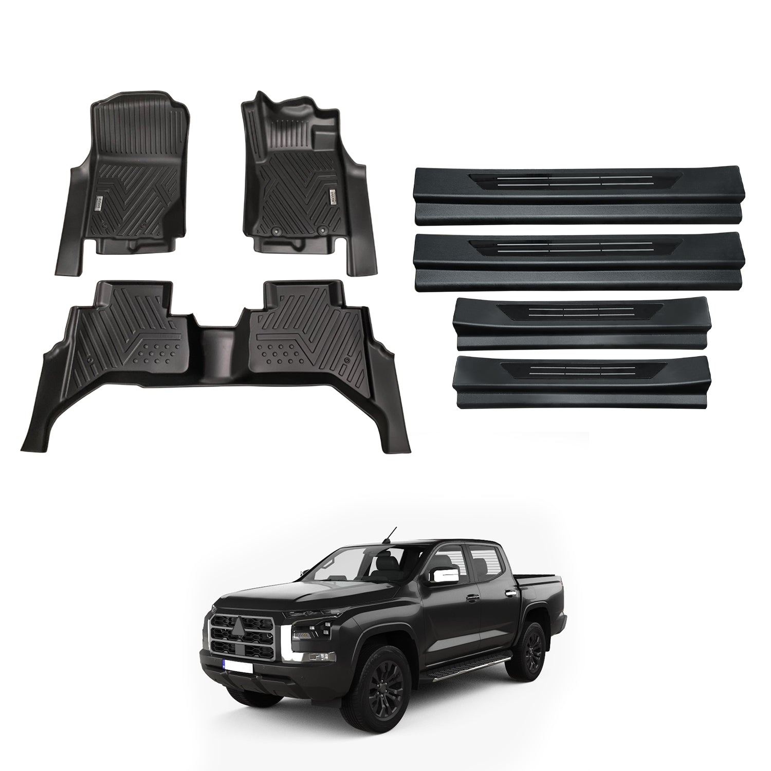 Car Floor Mats + Door Sills Protector for Mitsubishi Triton MV Dual Cab 2024-Onwards