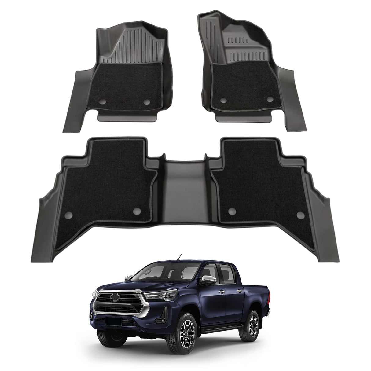 Double-Layer Car Floor Mats for Toyota Hilux Dual Cab 2015-2024 Auto Trans