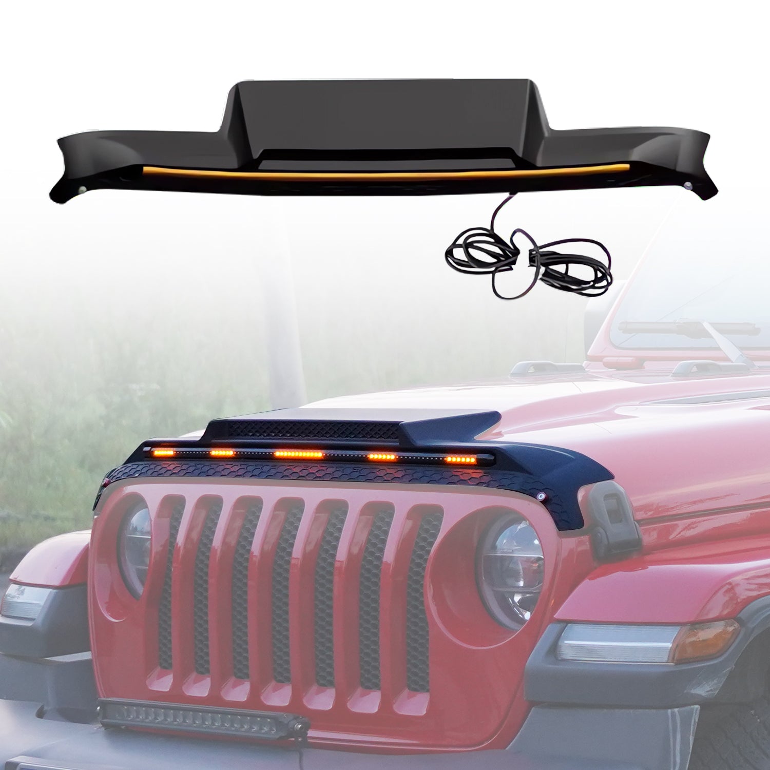 Bonnet Protector with LED Light for Jeep Wrangler JL Series 4 Doors 2018-Onwards