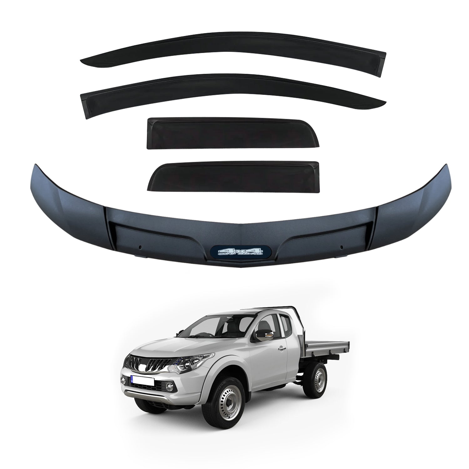 Weather Shields + Bonnet Protector for Mitsubishi Triton MQ Extra Cab 2015-2018