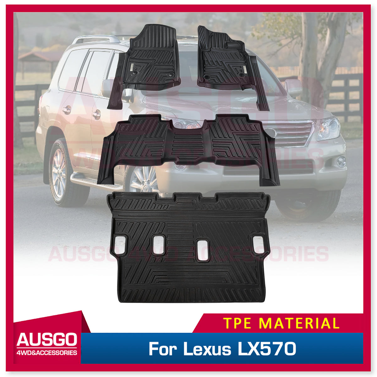 3 Rows TPE Door Sill Covered Car Floor Mats for Lexus LX570 LX Series