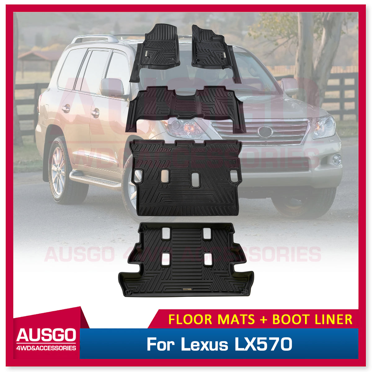 3 Rows TPE Floor Mats + Cargo Mat for Lexus LX570 LX Series 20082012 AUSGO 4X4 Accessories