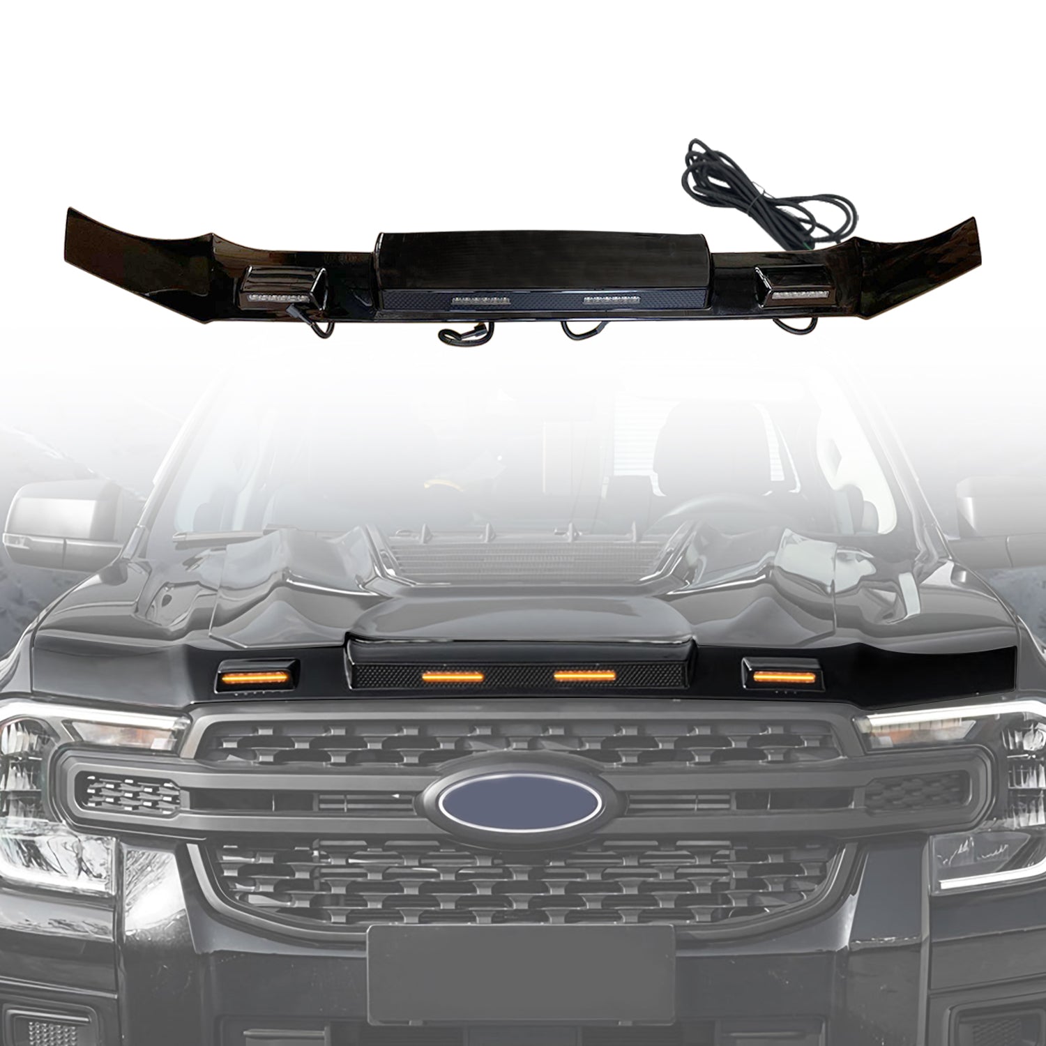 Bonnet Protector with LED Light for Ford Ranger Next-Gen Single / Extra / Dual Cab 2022-Onwards
