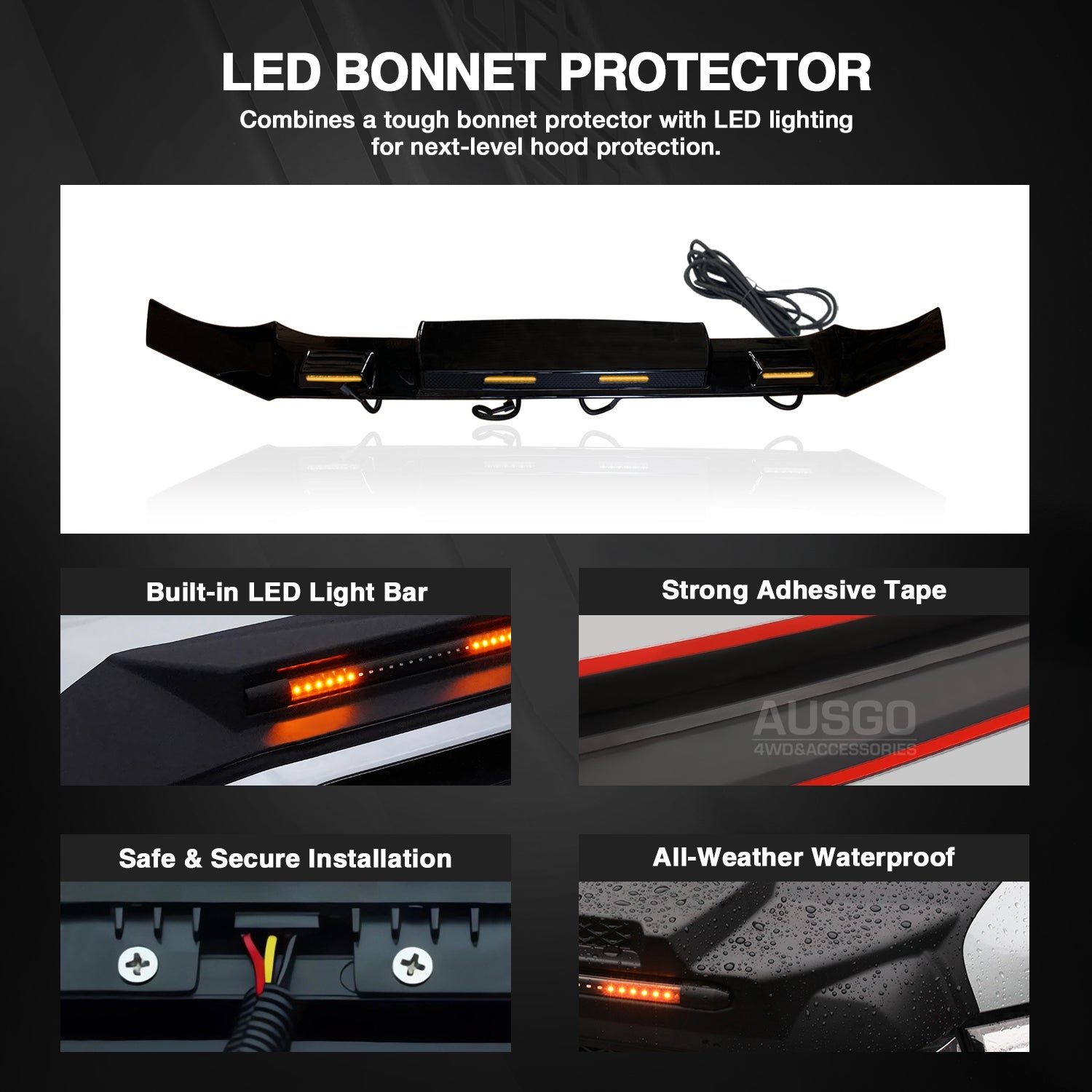 Bonnet Protector with LED Light for Ford Ranger Next-Gen Single / Extra / Dual Cab 2022-Onwards