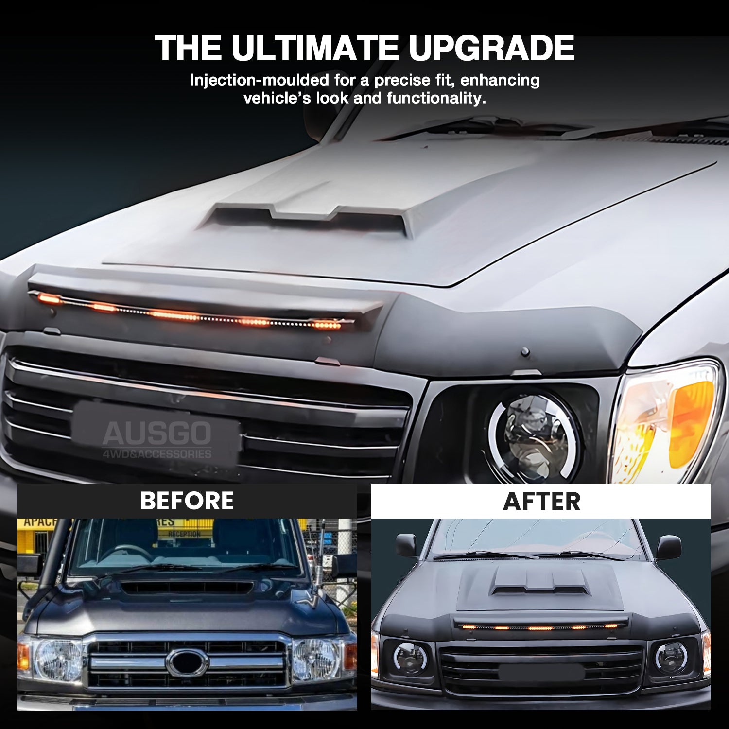 Bonnet Protector with LED Light for Toyota Land Cruiser 70 76 78 79 Series 2007-2023