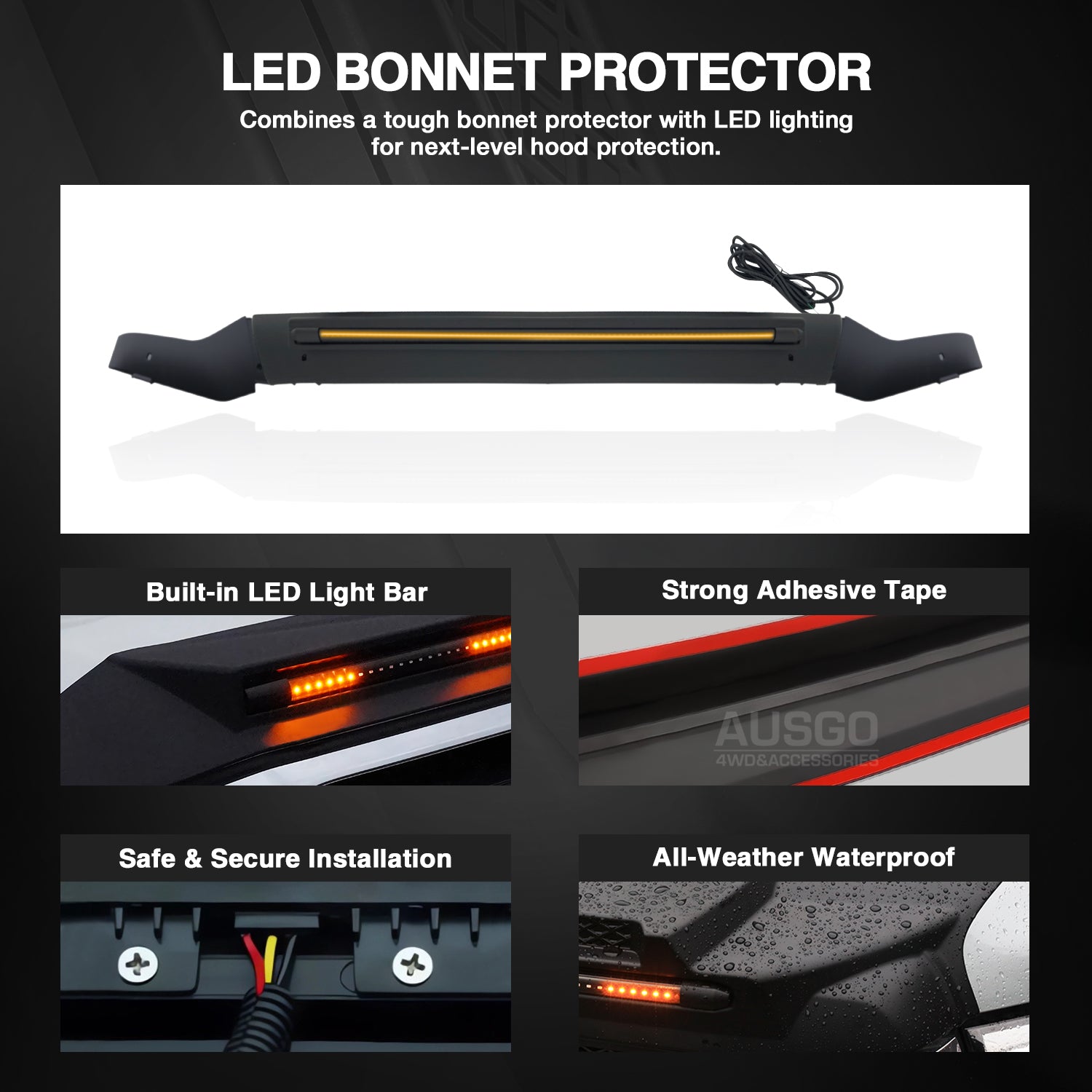 Bonnet Protector with LED Light for Toyota Land Cruiser 70 76 78 79 Series 2007-2023