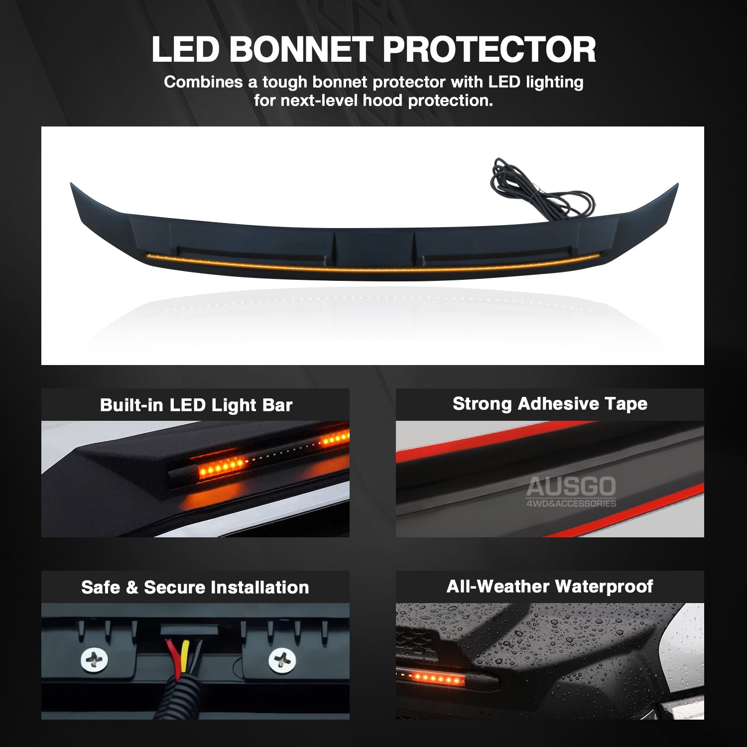 Bonnet Protector with LED Light for Mitsubishi Pajero 2007-2021
