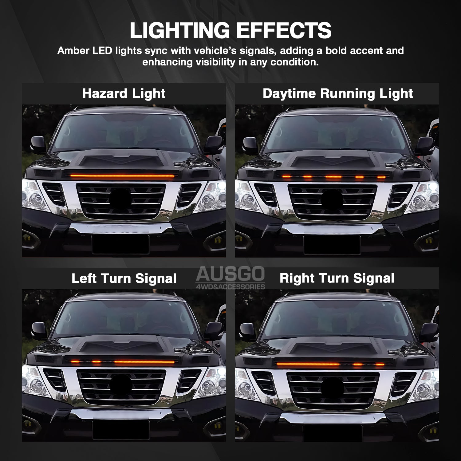 Bonnet Protector with LED Light for Nissan Patrol Y62 2012-2019