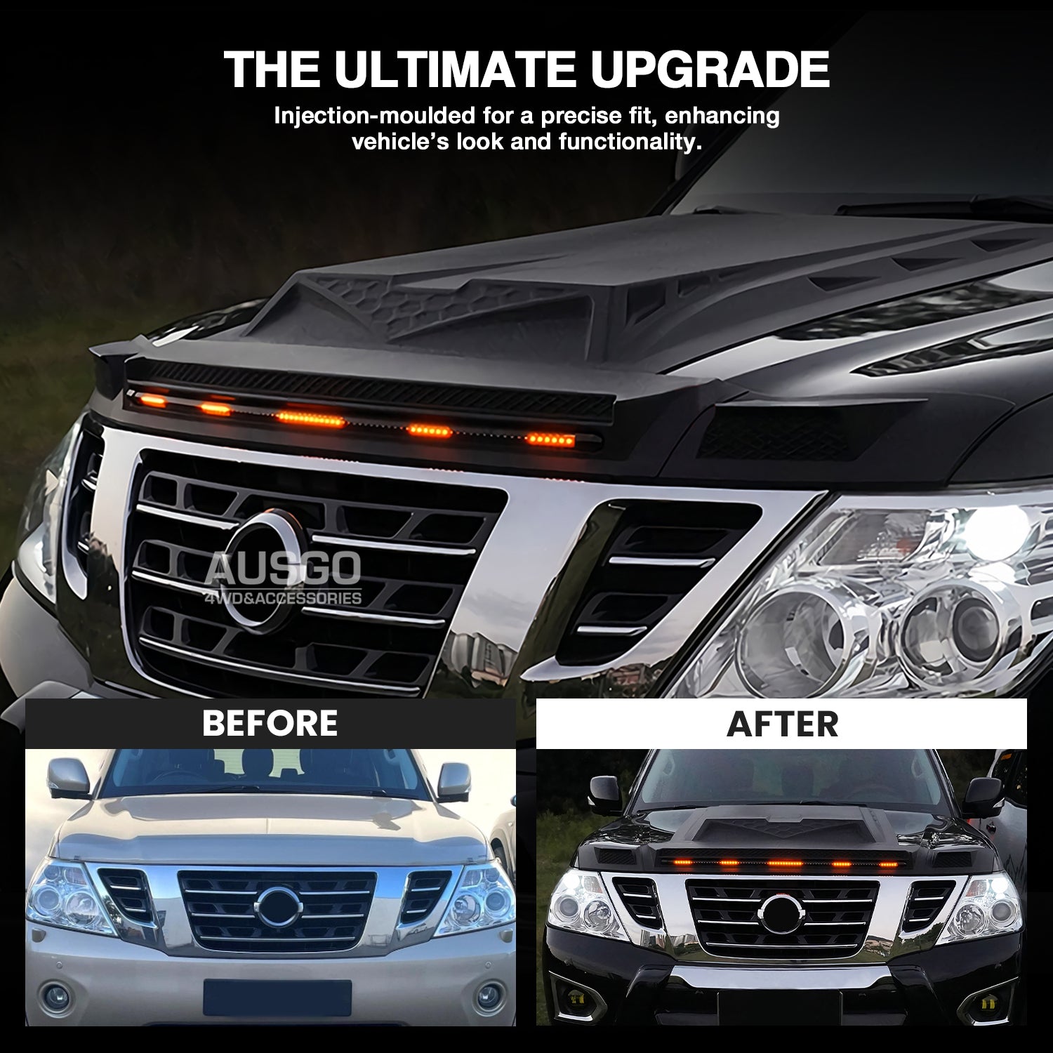 Bonnet Protector with LED Light for Nissan Patrol Y62 2012-2019