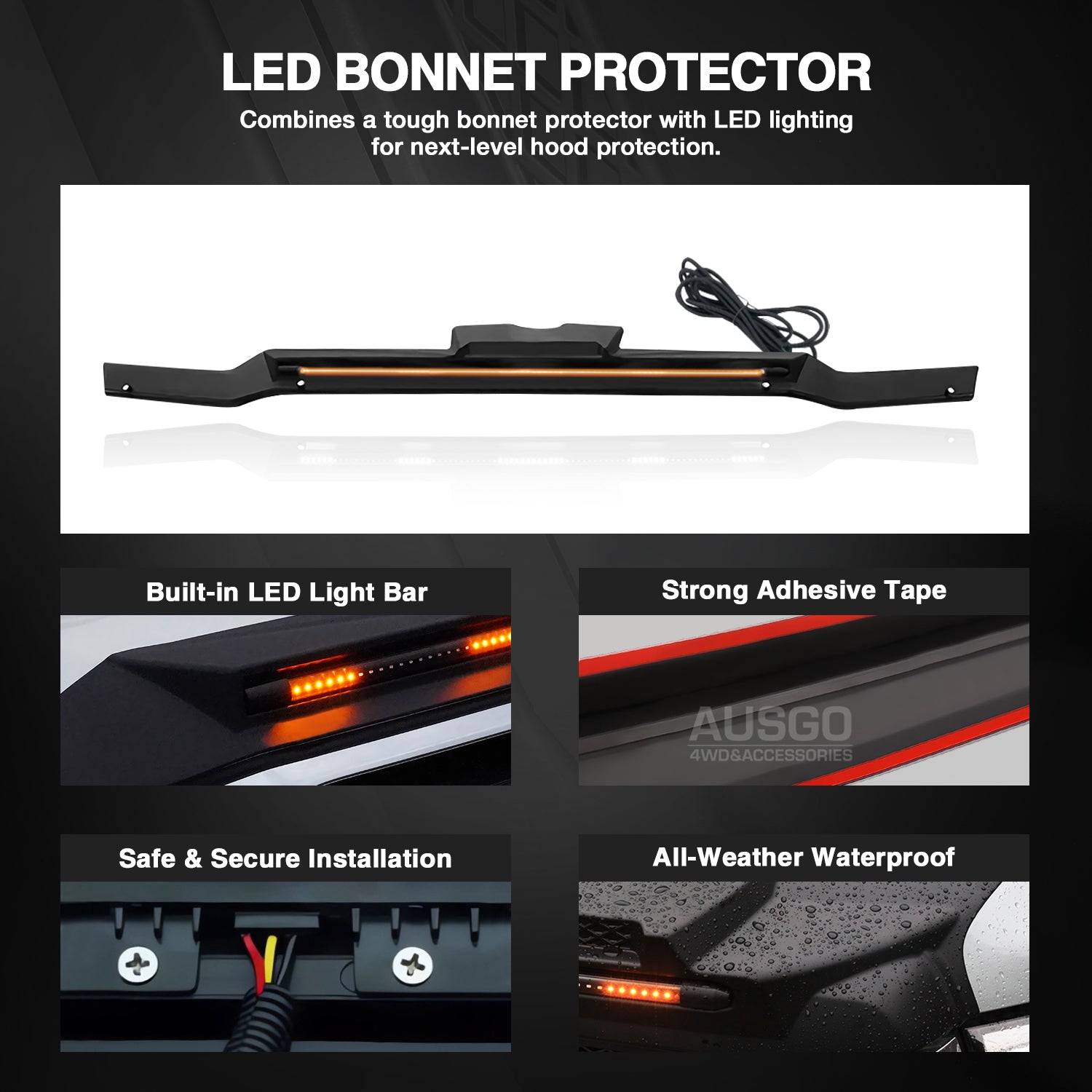 Bonnet Protector with LED Light  for Toyota Land Cruiser 200 Series 2016-2021