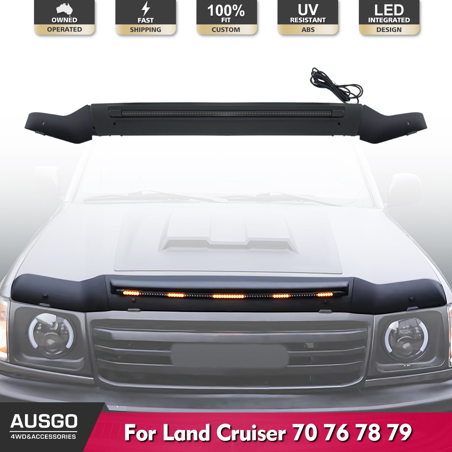 Bonnet Protector with LED Light for Toyota Land Cruiser 70 76 78 79 Series 2007-2023