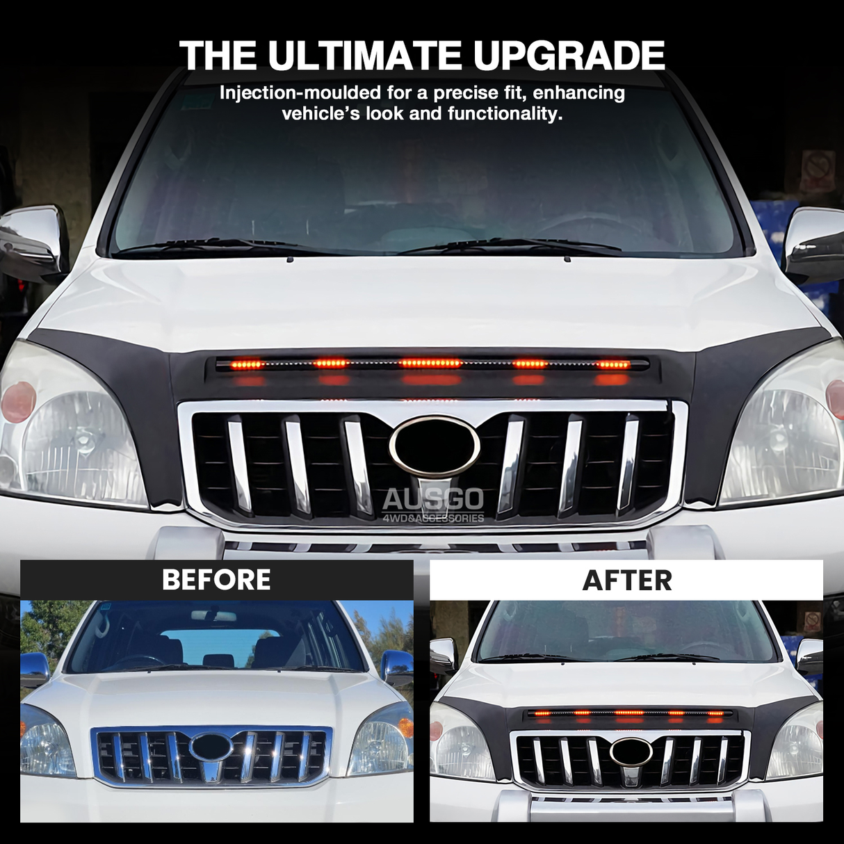 Bonnet Protector with LED Light for Toyota Land Cruiser Prado 120 Series 2003-2009