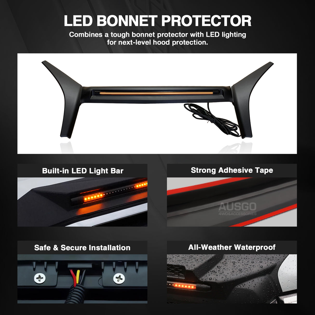 Bonnet Protector with LED Light for Toyota Land Cruiser Prado 120 Series 2003-2009