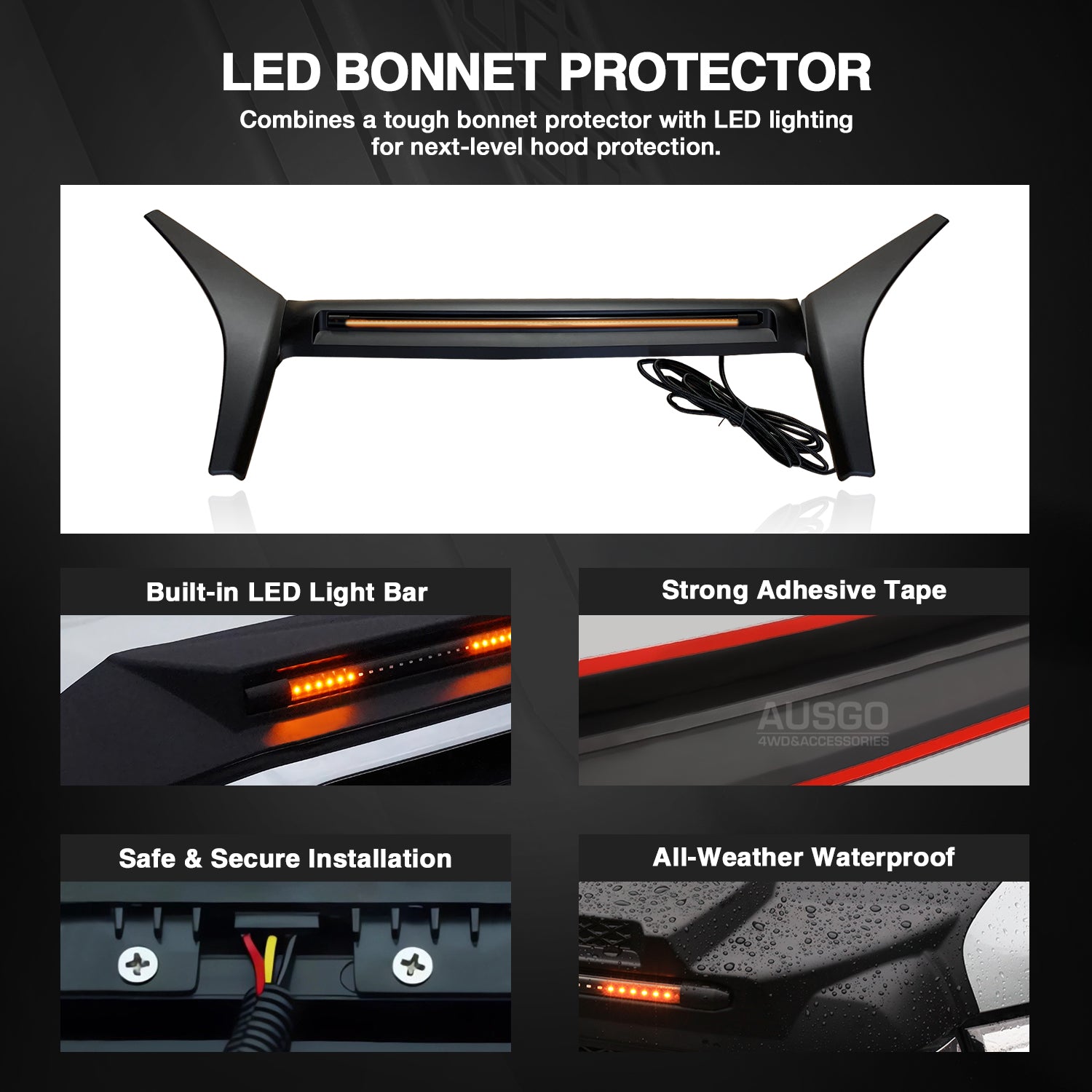 Bonnet Protector with LED Light for Toyota Land Cruiser Prado 120 Series 2003-2009