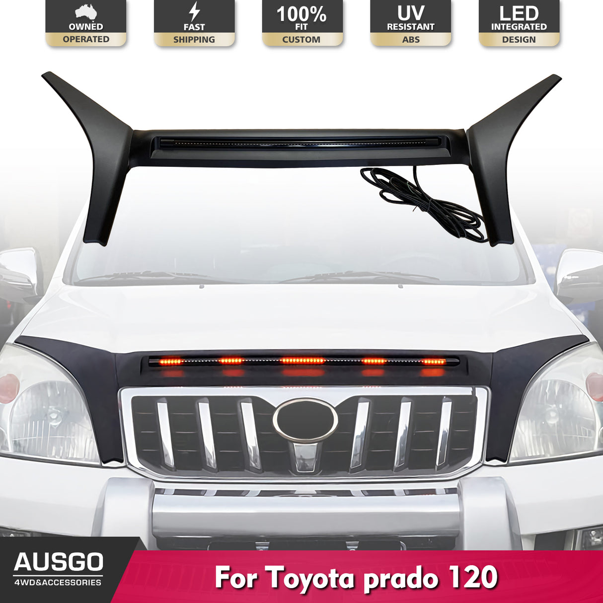 Bonnet Protector with LED Light for Toyota Land Cruiser Prado 120 Series 2003-2009