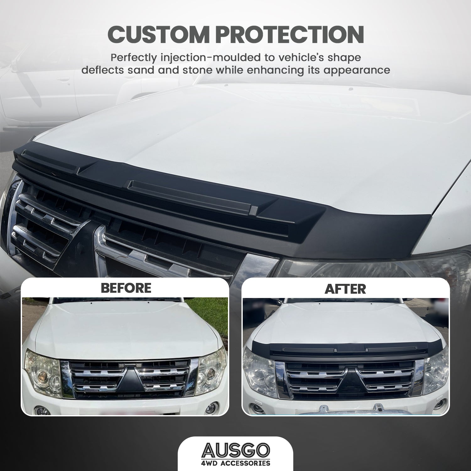 Luxury Weather Shields + Bonnet Protector for Mitsubishi Pajero 2007-2020