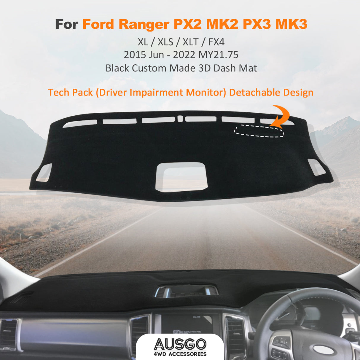Dash Mat for Ford Ranger XL / XLS / XLT / FX4 2015-2022