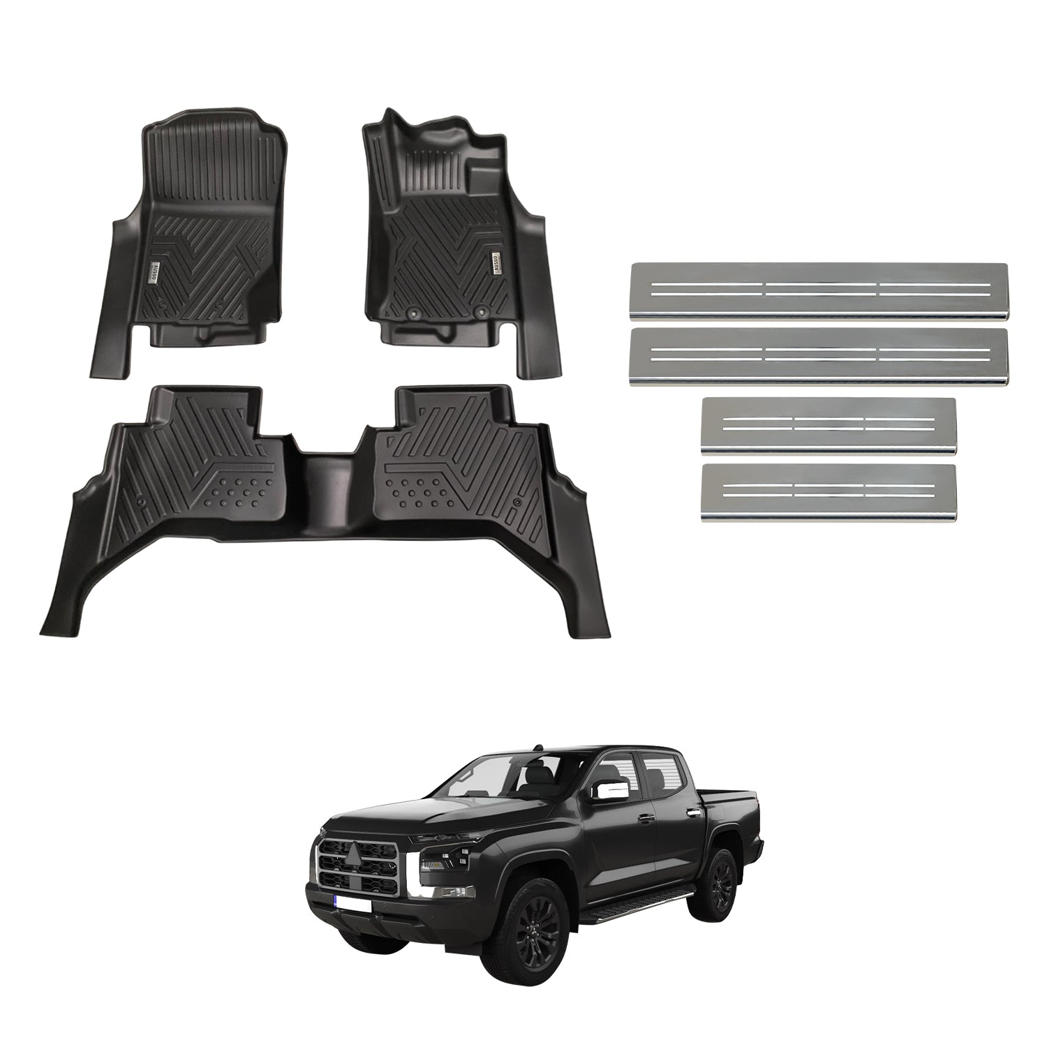 Car Floor Mats + Door Sill Protector for Mitsubishi Triton MV Dual Cab 2024-Onwards