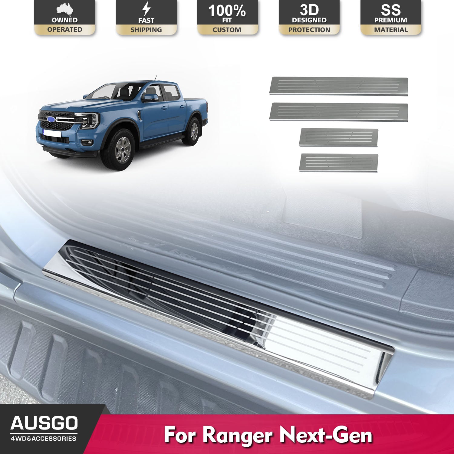 Stainless Door Sill Protector for Ford Ranger Next-Gen 2022-Onwards