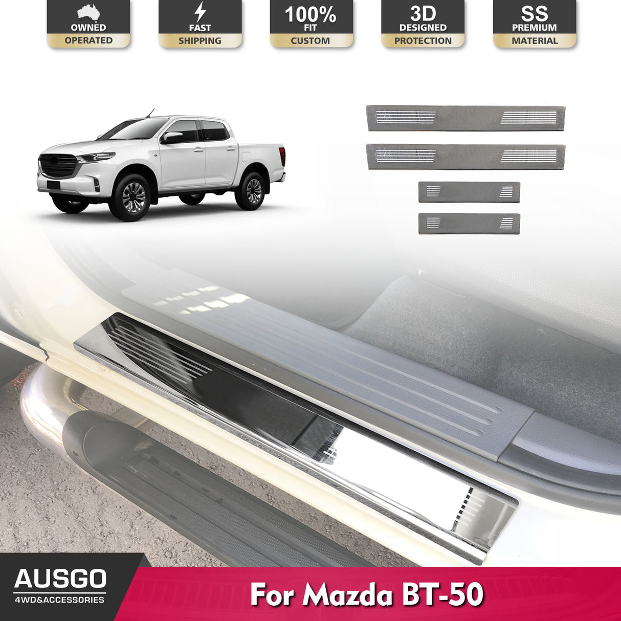 Stainless Door Sill Protector for Mazda BT-50 BT50 Dual Cab 2011-2020