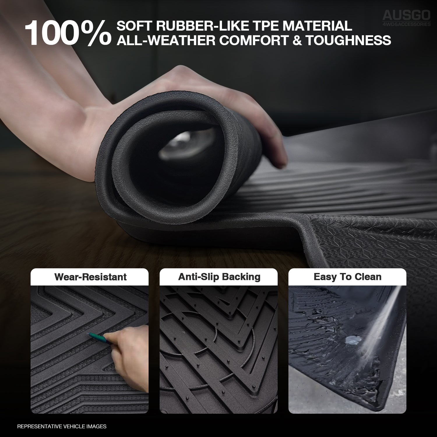 5D Injection Floor Mats + Black Door Sill Protector for Toyota Hilux Auto Dual Cab 2015-Onwards