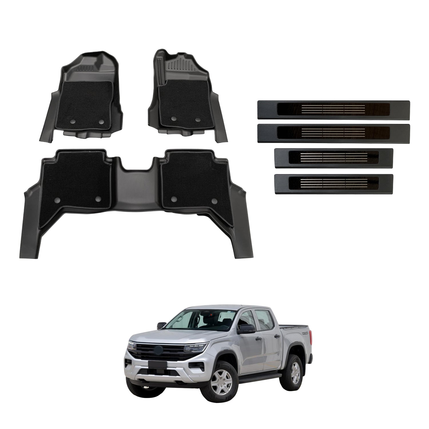 Double-Layer Car Floor Mats + Door Sill Protector for Volkswagen Amarok Next-Gen NF Dual Cab 2023-Onwards