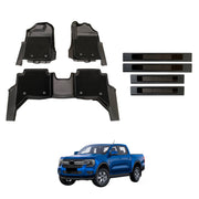Double-Layer Car Floor Mats + Door Sill Protector for Ford Ranger Dual Cab Next-Gen 2022-Onwards