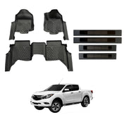 5D Injection Floor Mats + Black Door Sills for Mazda BT-50 BT50 Dual Cab 2011-2020