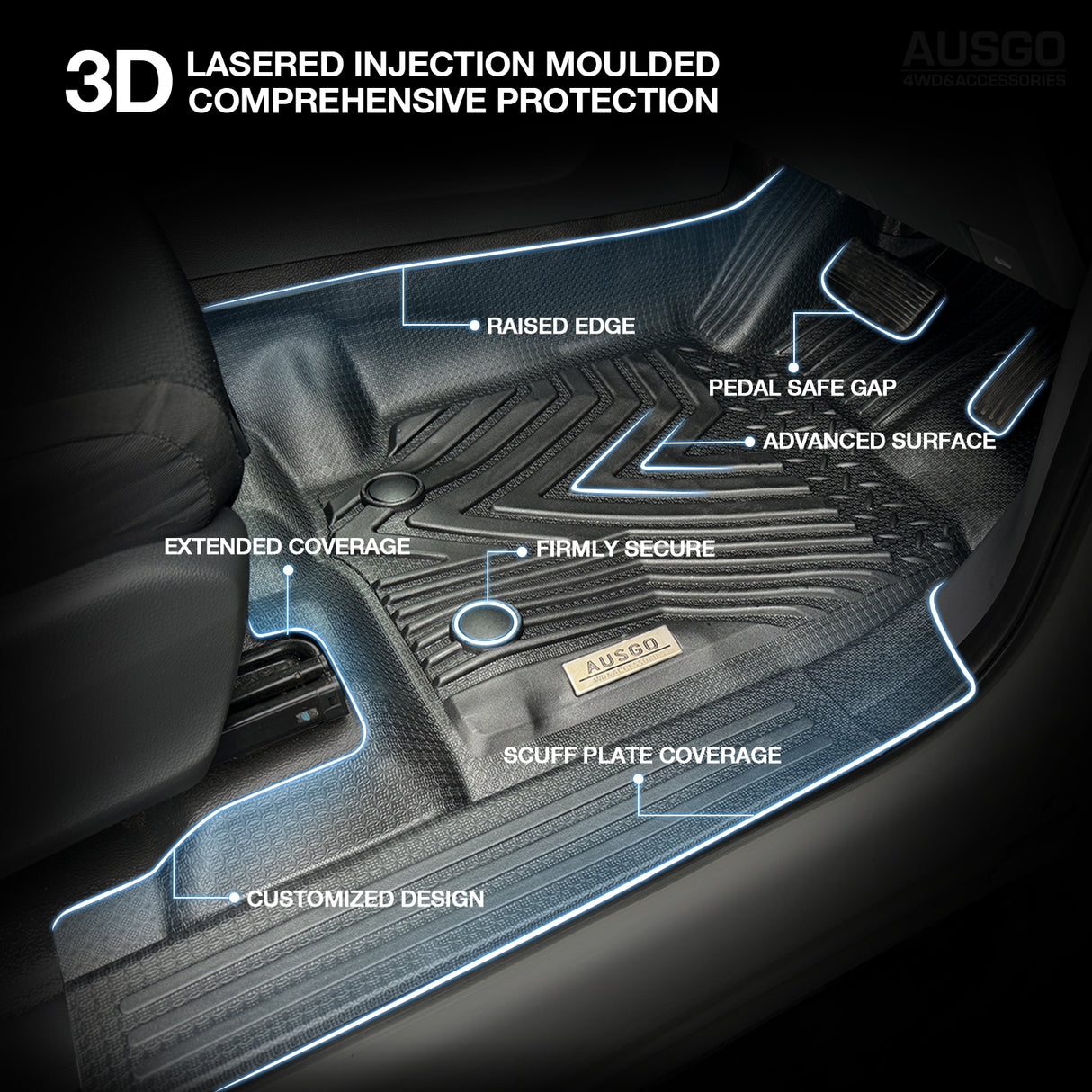 5D Injection Floor Mats for Ford Ranger PX PX2 PX3 Series Dual Cab 2011-2022