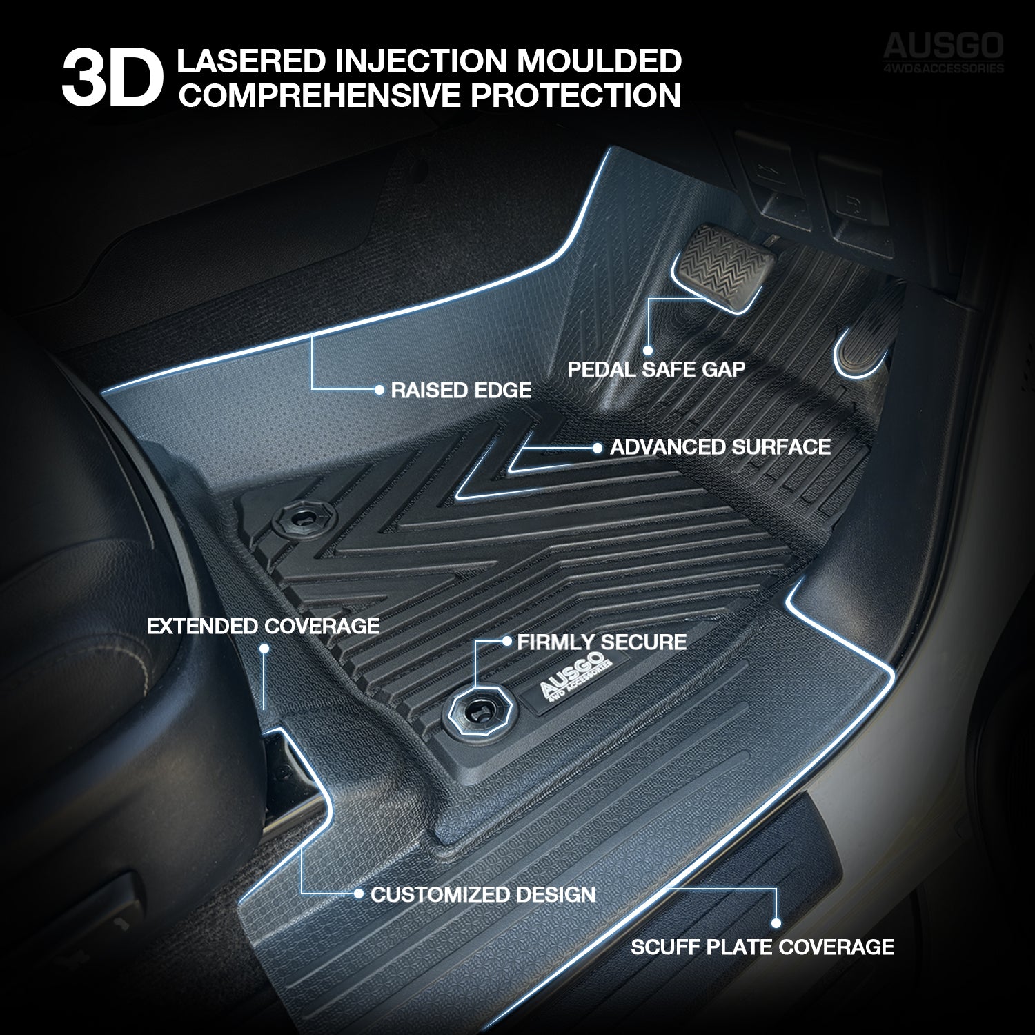 5D Injection Floor Mats for Toyota Hilux Auto Transmission Single / Extra Cab 2015-Onwards