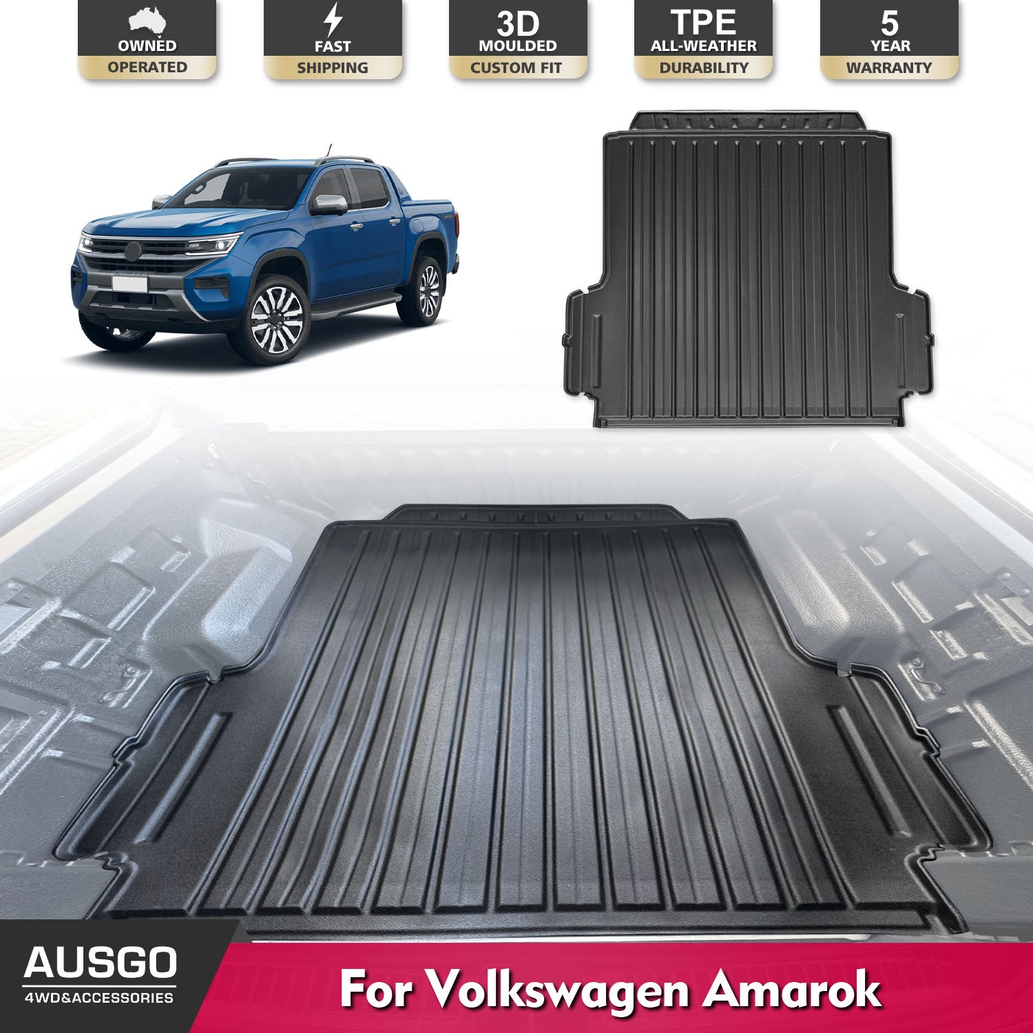 3D TPE Ute Mat for Volkswagen Amarok Next-Gen NF Dual Cab 2023-Onwards Fitted with Factory Plastic Tub Liner