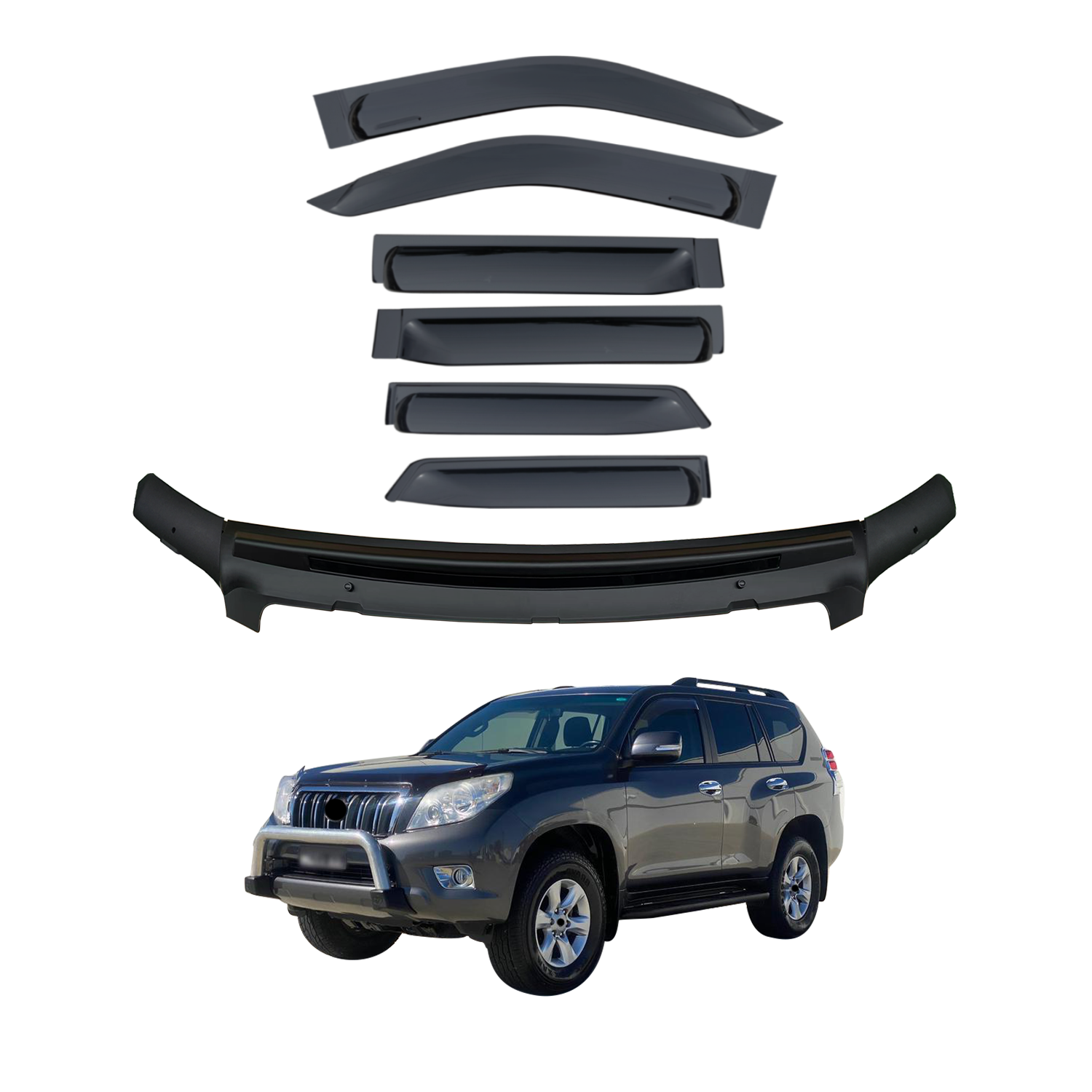 Wide Type Weather Shields + Bonnet Protector for Toyota Land Cruiser Prado 150 Series 2010-2013