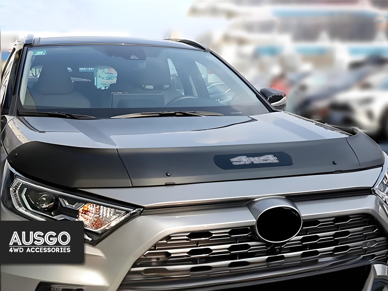 Front view of a dark grey Toyota RAV4.