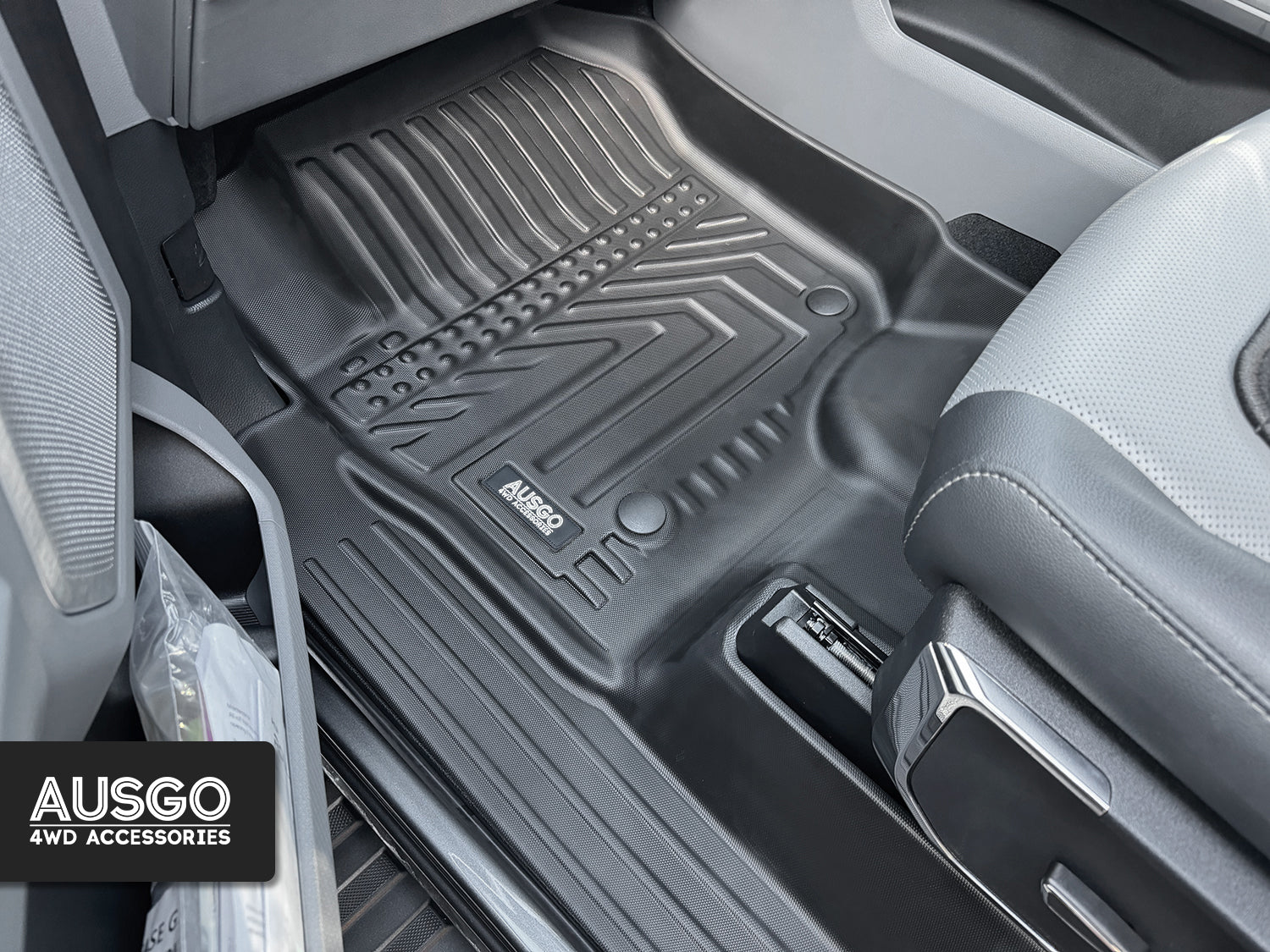 AUSGO 4WD floor mats installed in a Ford F-150