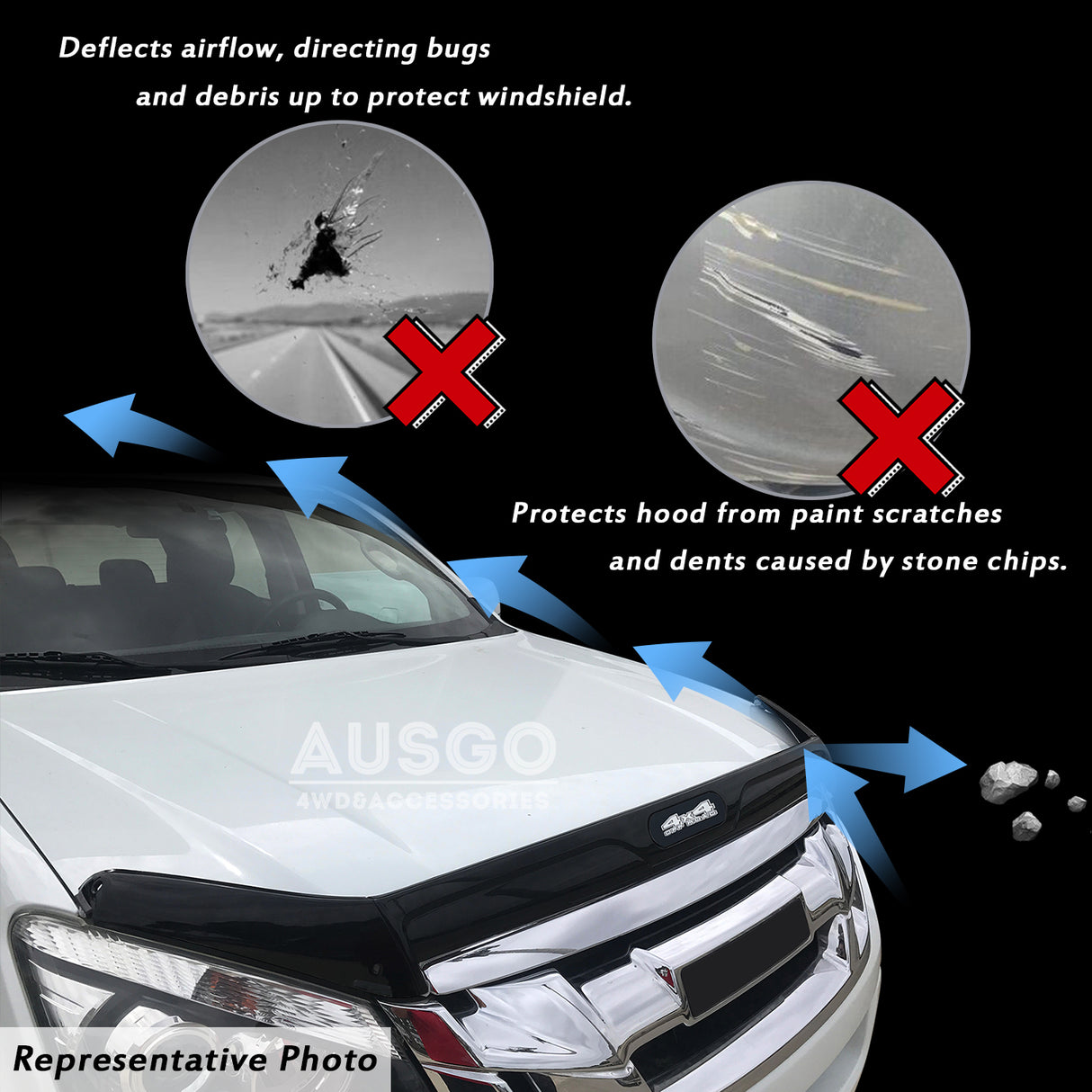 Luxury Weather Shields + Bonnet Protector for ISUZU D-MAX DMAX Extra Cab 2012-2016