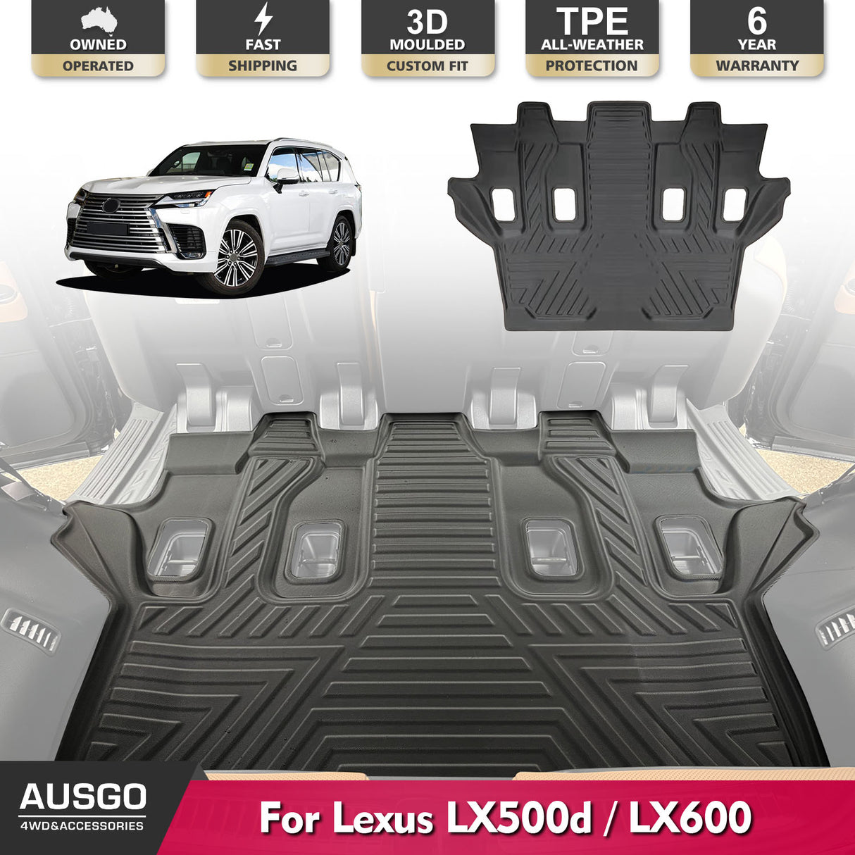 Third Row Floor Mat for LEXUS LX Series LX500d LX600 7 Seater 2021-Onwards