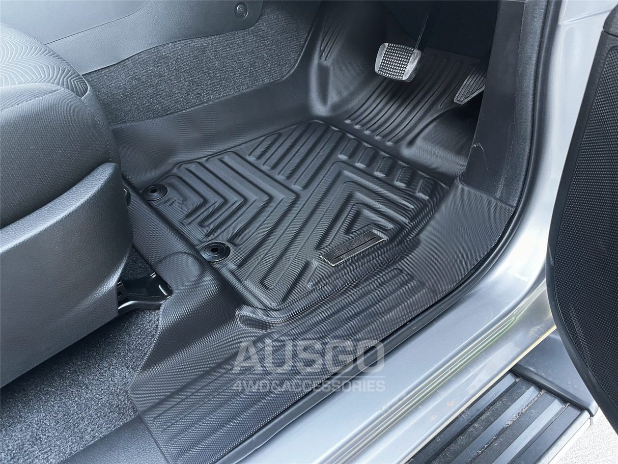 5D Moulded Floor Mats + Black Door Sill Protector for ISUZU D-MAX DMAX Dual Cab 2020-Onwards