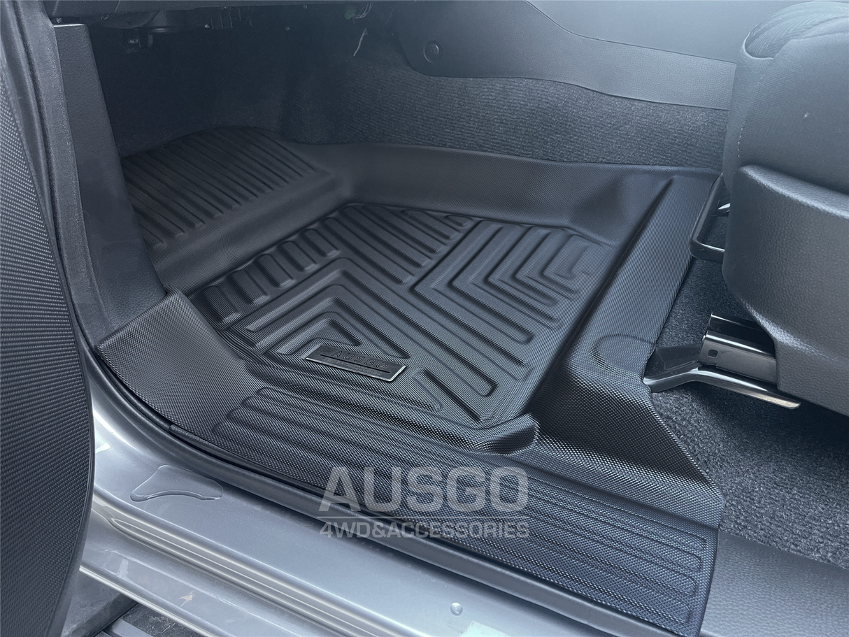 5D Moulded Floor Mats + Black Door Sill Protector for ISUZU D-MAX DMAX Dual Cab 2020-Onwards