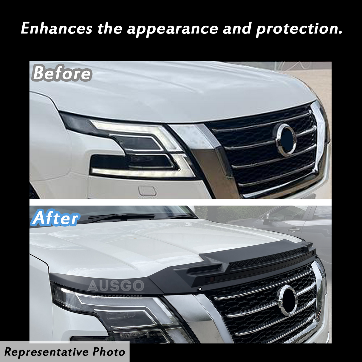 Wide Type Weather Shields + Bonnet Protector for Nissan Patrol Y62 2012-2019