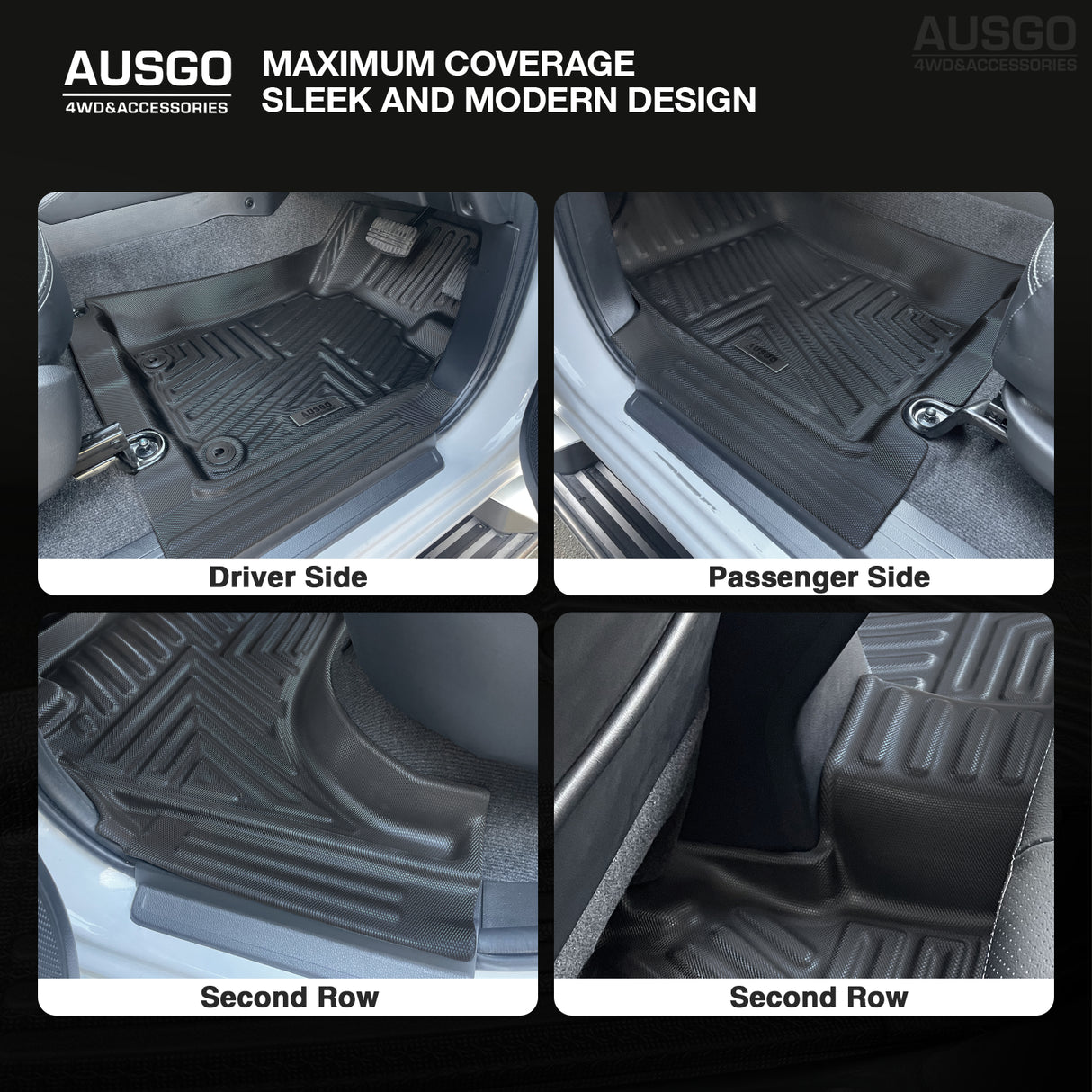 Car Floor Mats + Black Door Sill Protector for Mitsubishi Triton MQ MR Series Dual Cab 2015-2024