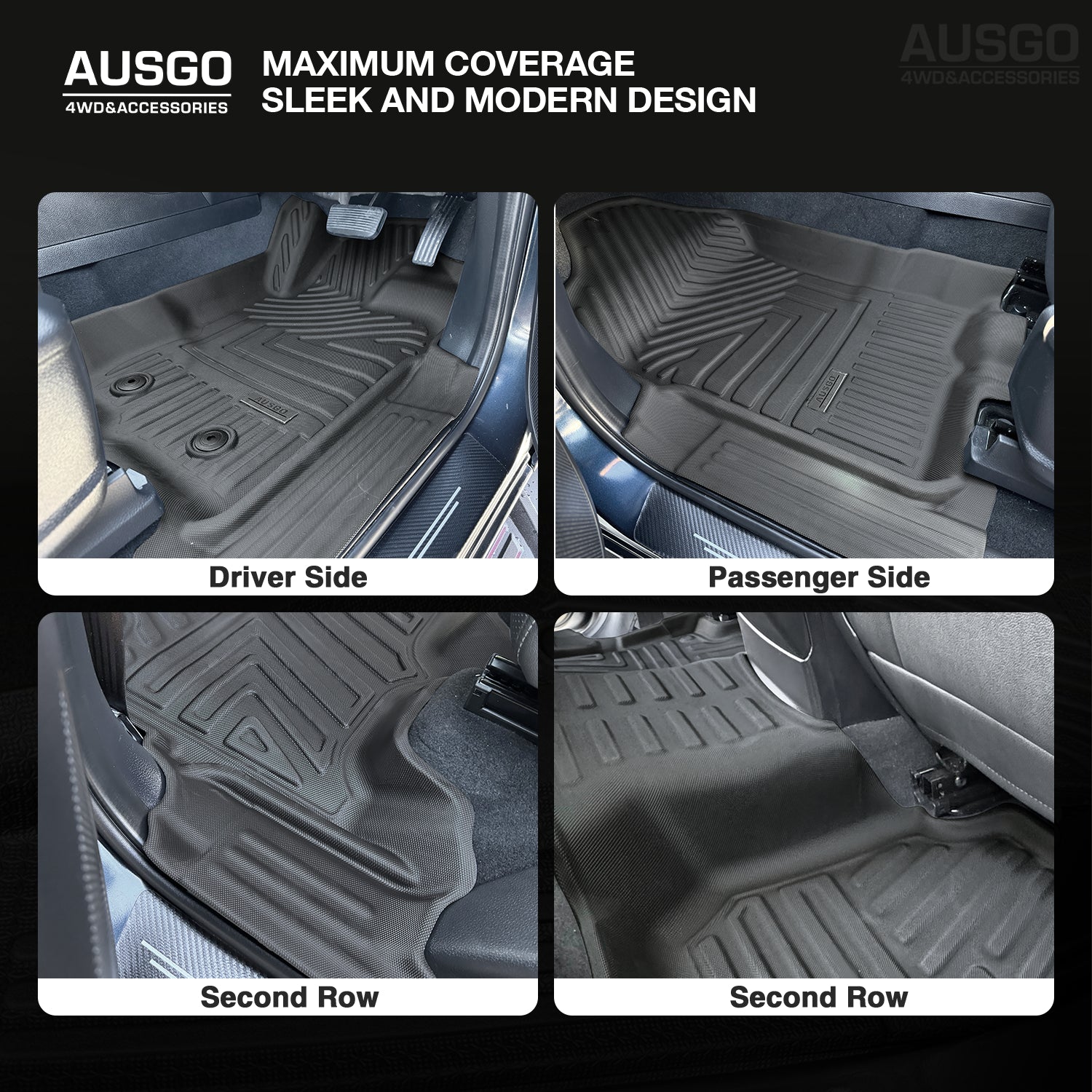 5D Moulded Floor Mats + Black Door Sill Protector for Ford Everest 2015-2022