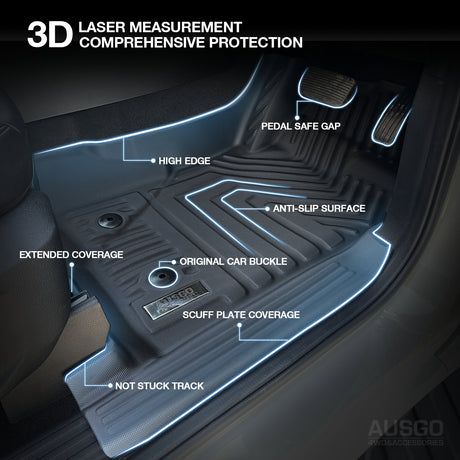 Car Floor Mats + Black Door Sill Protector for Ford Ranger Dual Cab Next-Gen 2022-Onwards