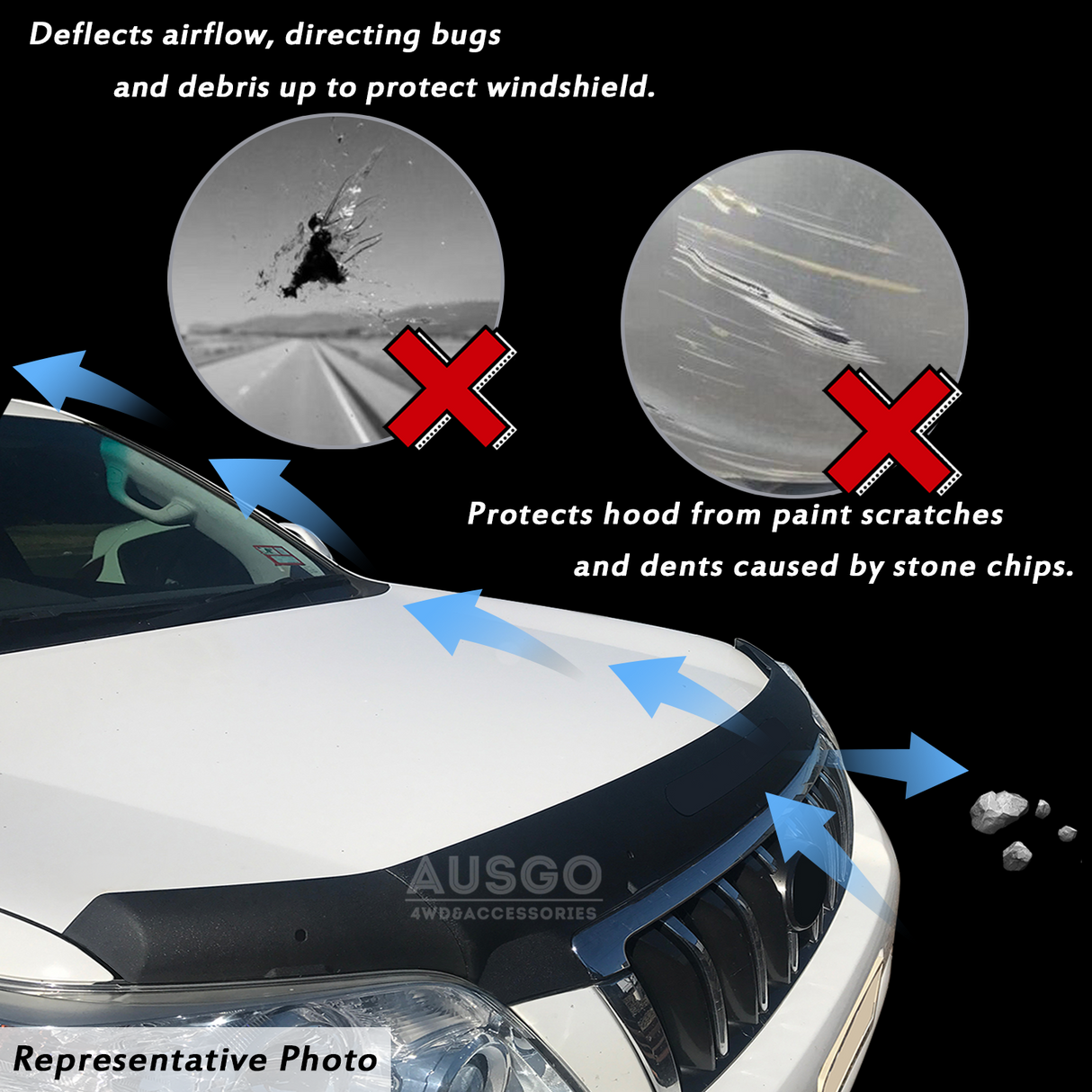 Wide Type Weather Shields + Bonnet Protector for Toyota Land Cruiser Prado 150 2018-Onwards