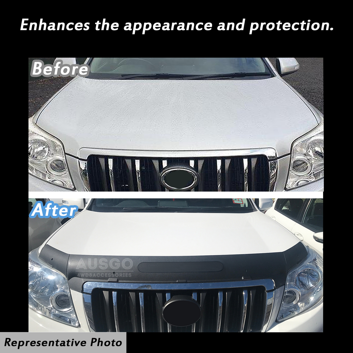 Wide Type Weather Shields + Bonnet Protector for Toyota Land Cruiser Prado 150 2010-2013