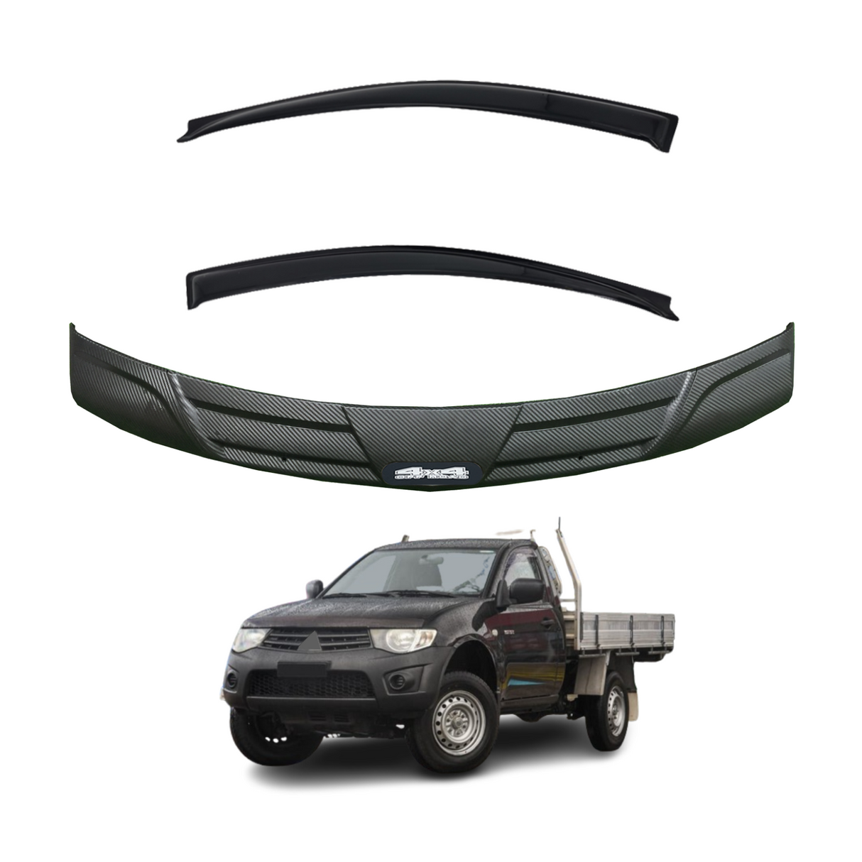 Luxury Weather Shields + Bonnet Protector for Mitsubishi Triton Single Cab 2006-2015 with Extended Mirror