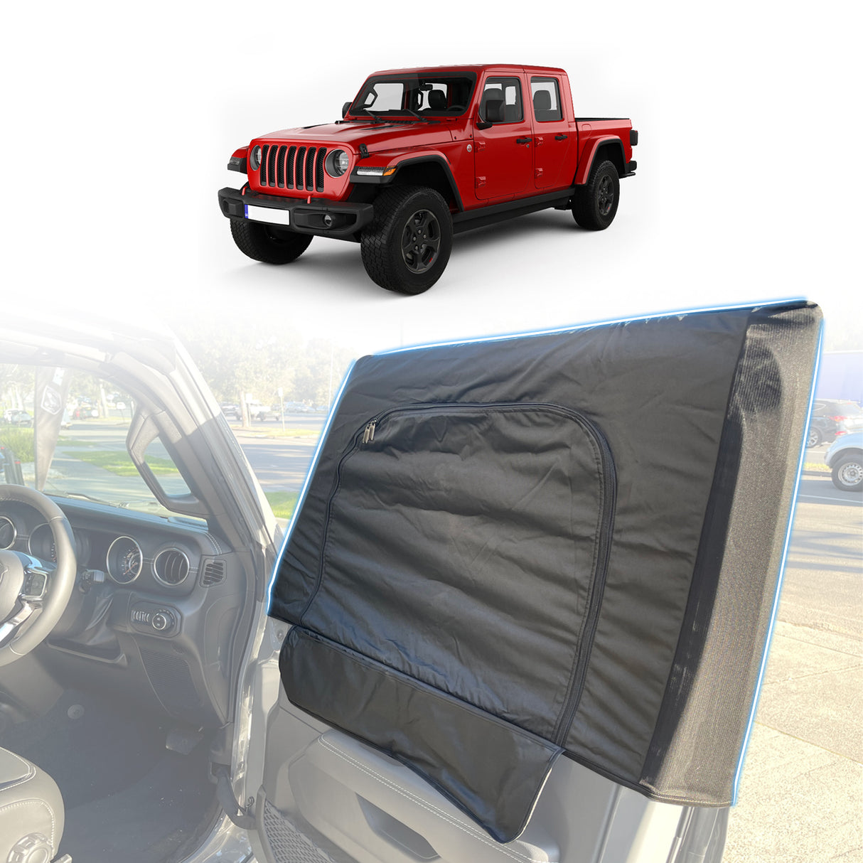 Front 2PCS Camping Window Sox Sun Shade with Storage Bag Sunshade for Jeep Gladiator 2020-Onwards