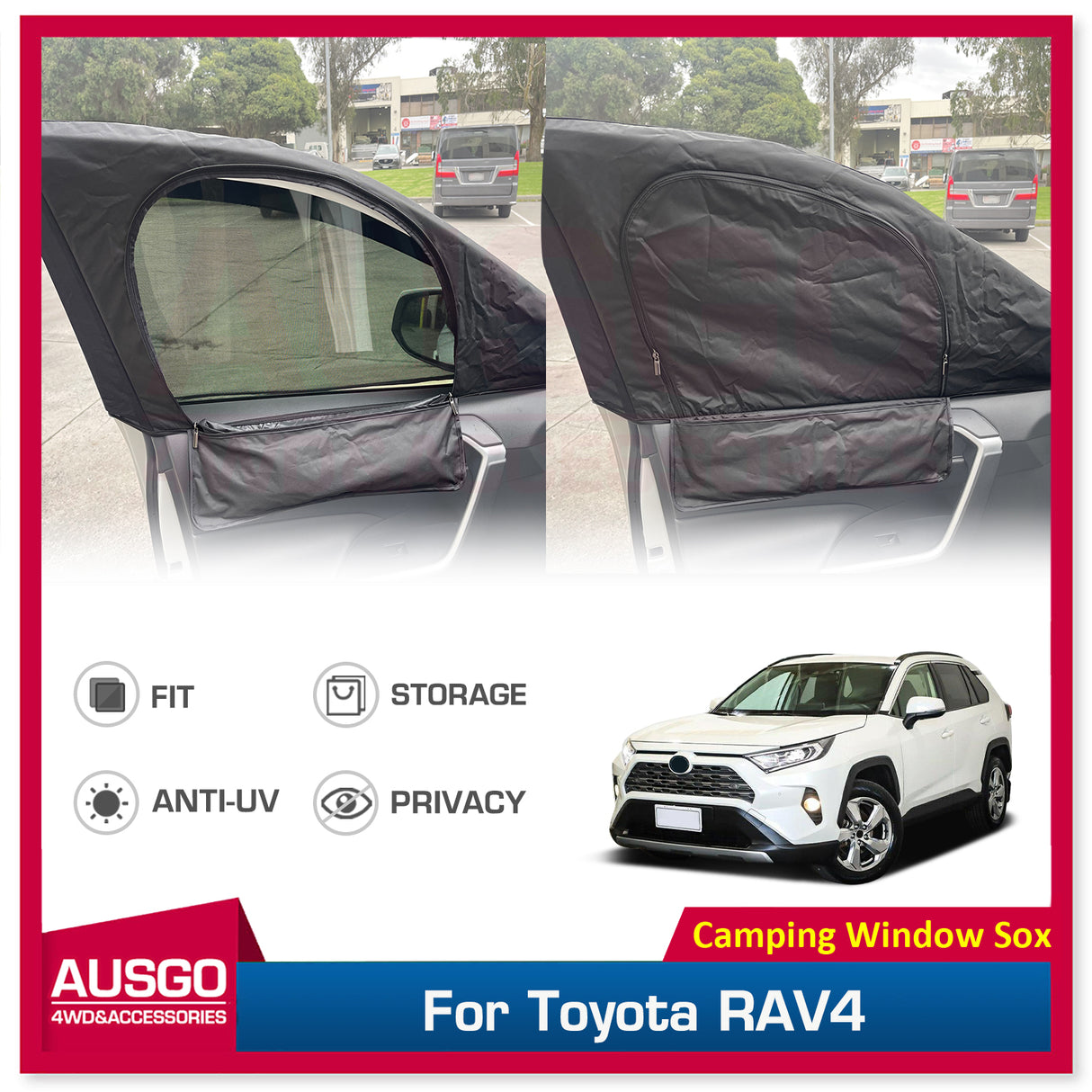 Front 2PCS Camping Window Sox Sun Shade with Storage Bag Sunshade for Toyota RAV4 2019+