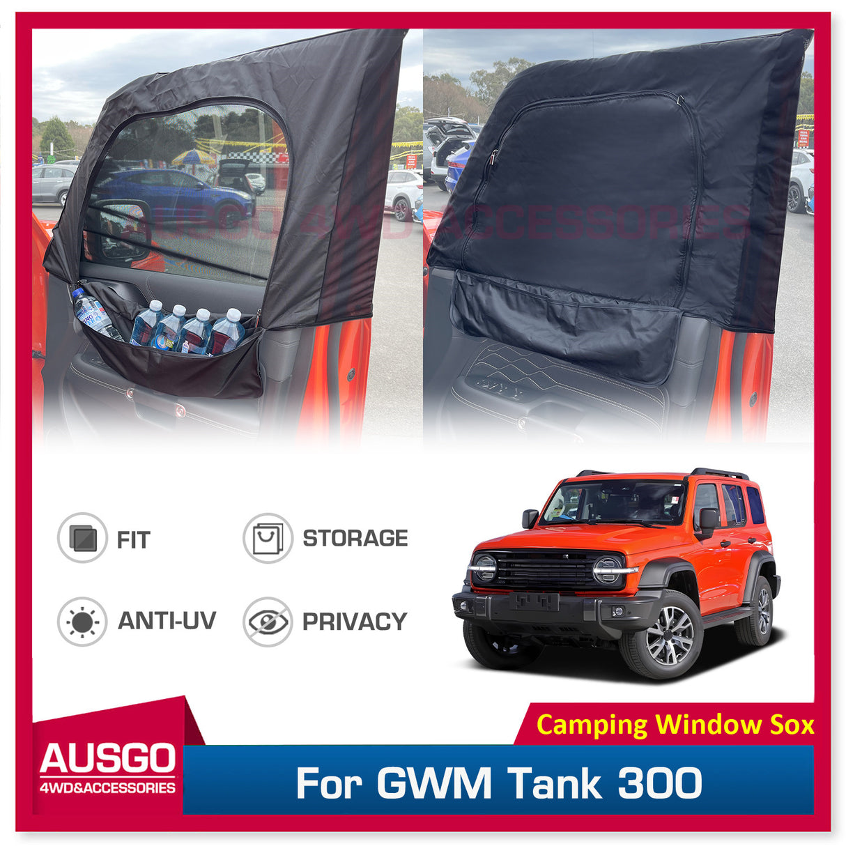 Front 2PCS Camping Window Sox Sun Shade with Storage Bag Sunshade for GWM Tank 300